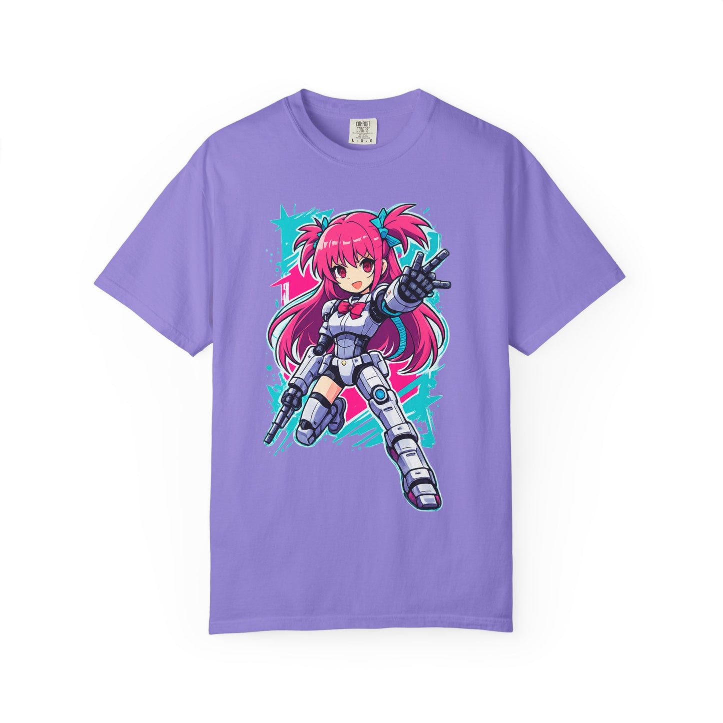 Anime Mecha Girl T-Shirt — Pink Cyberpunk Warrior Tee