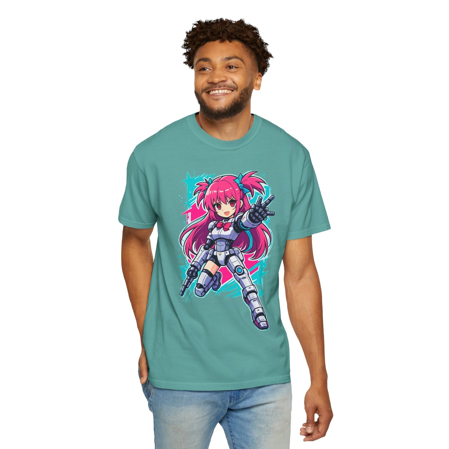 Anime Mecha Girl T-Shirt — Pink Cyberpunk Warrior Tee