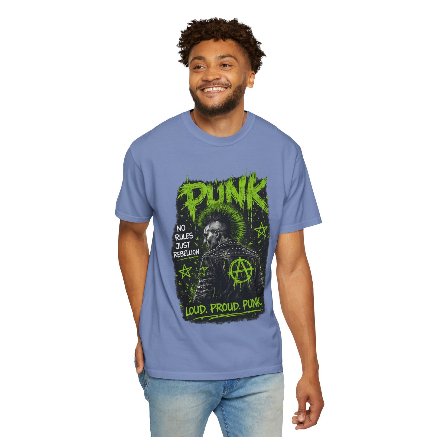 Punk Graphic T-Shirt — "Loud. Proud. Punk." Neon Music Anarchy Tee