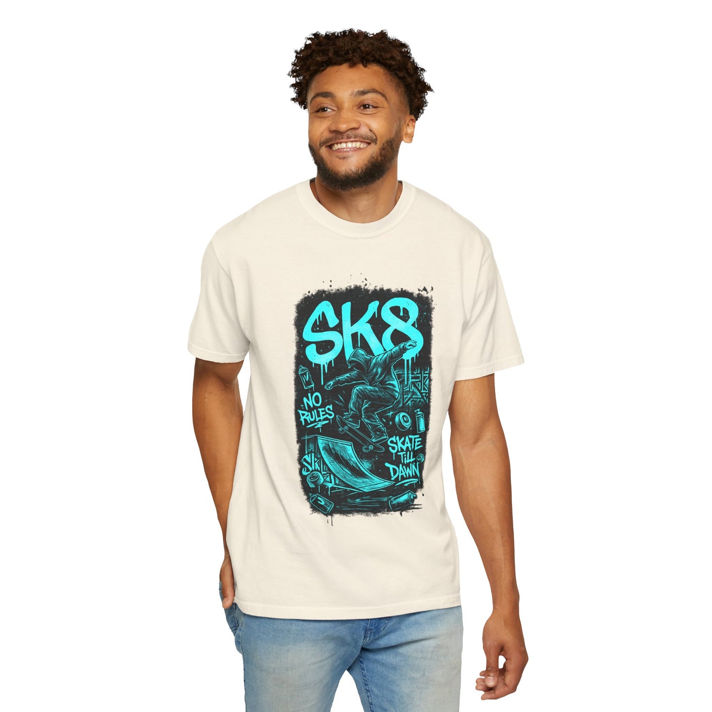 SK8 Skateboard Graphic T-Shirt — 'SK8' No Rules Skate Till Dawn Tee