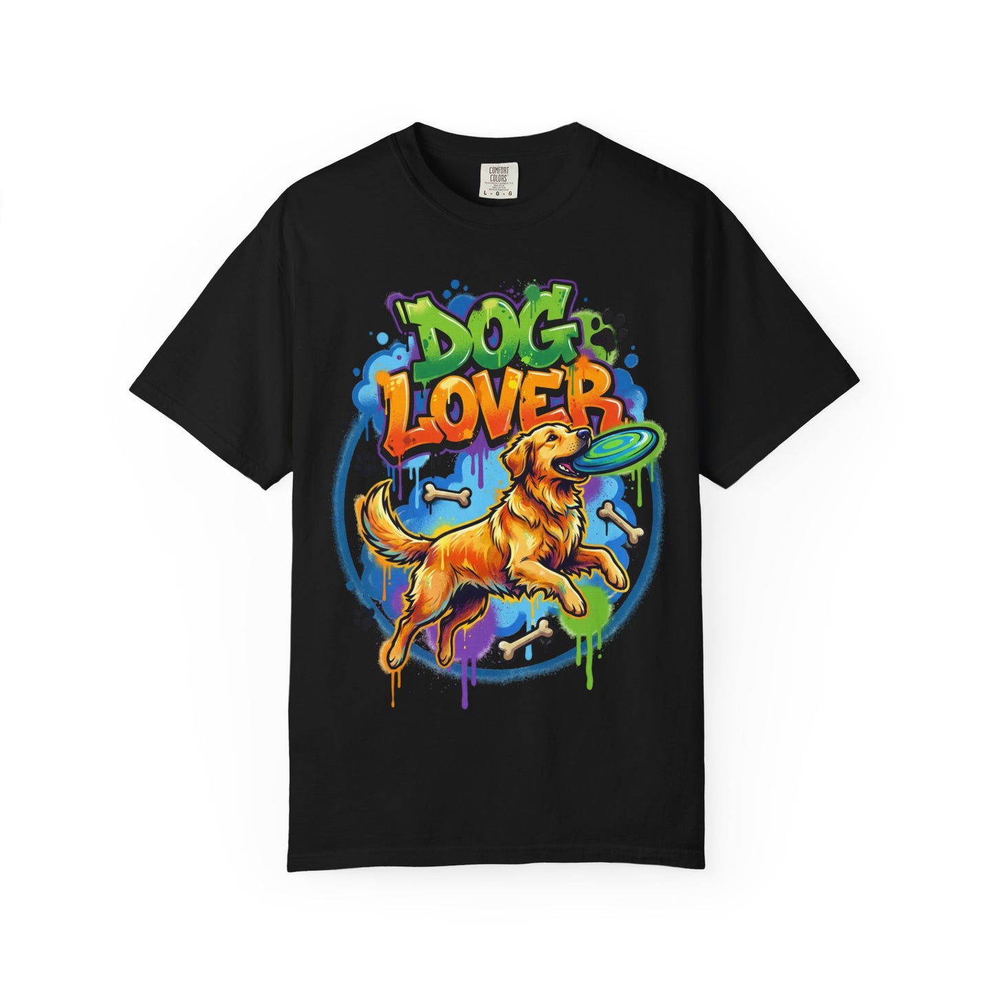 Dog Lover T-Shirt — Colorful Golden Retriever Frisbee Graphic Tee