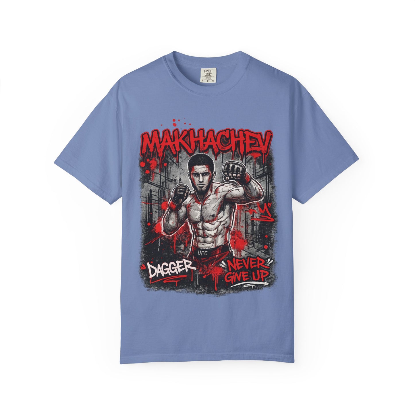 Makhachev MMA Fighter T-Shirt — 'Dagger Never Give Up' Graphic Tee