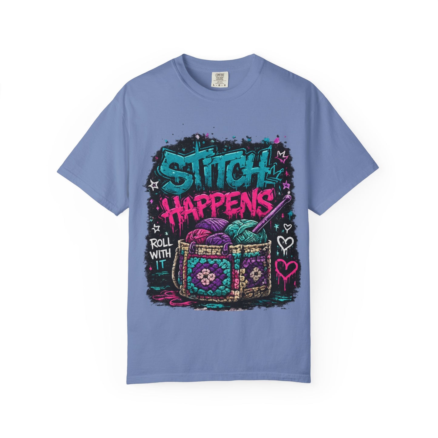 Stitch Happens T‑Shirt — Funny Knitting Crochet Tee (Roll With It)