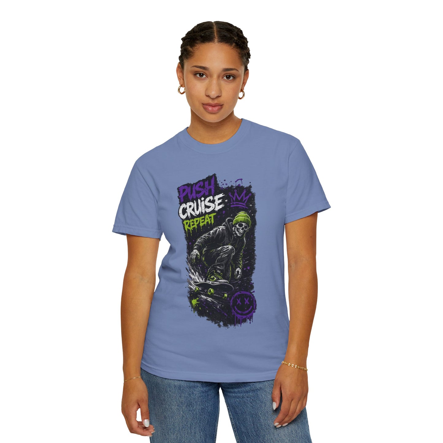 Skater Skull 'Push Cruise Repeat' T‑Shirt