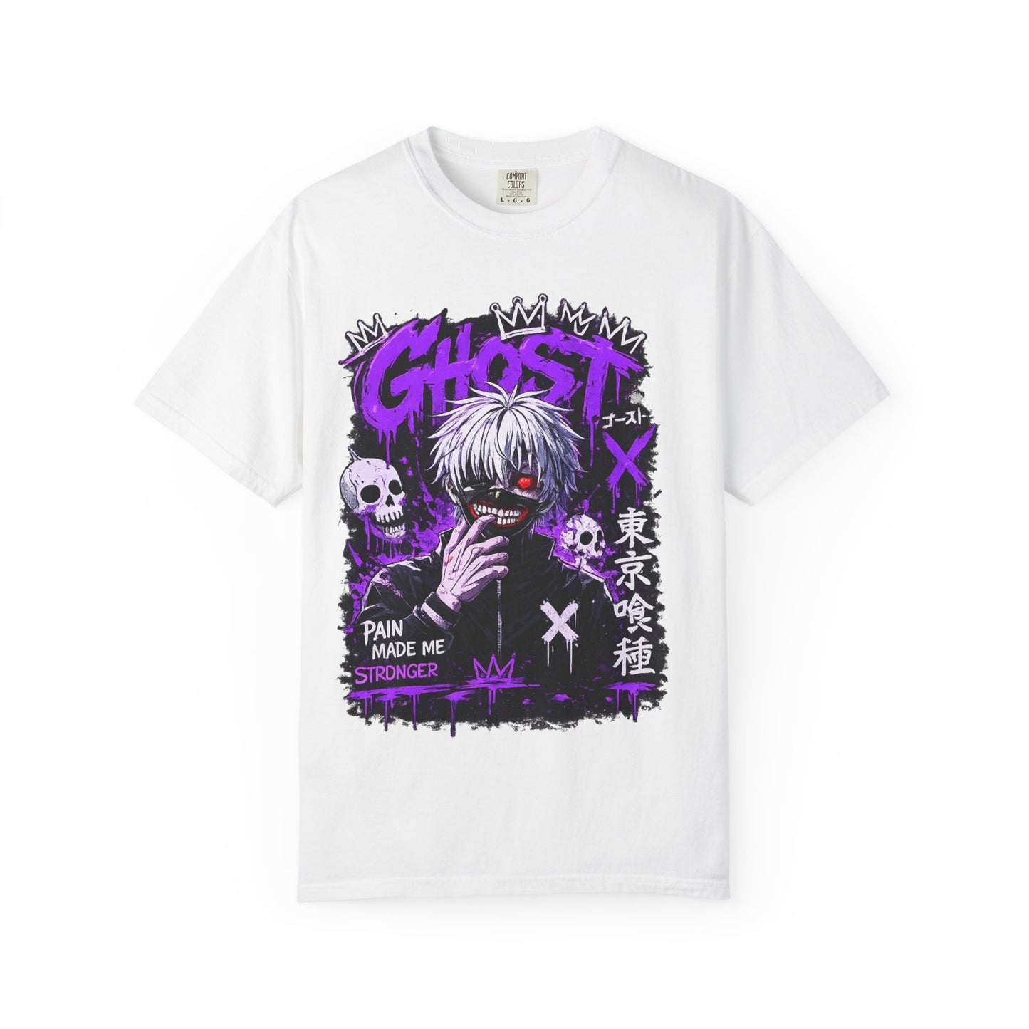 Ghost Anime T-Shirt — Tokyo Ghoul Style Graphic Tee ("Pain Made Me Stronger")