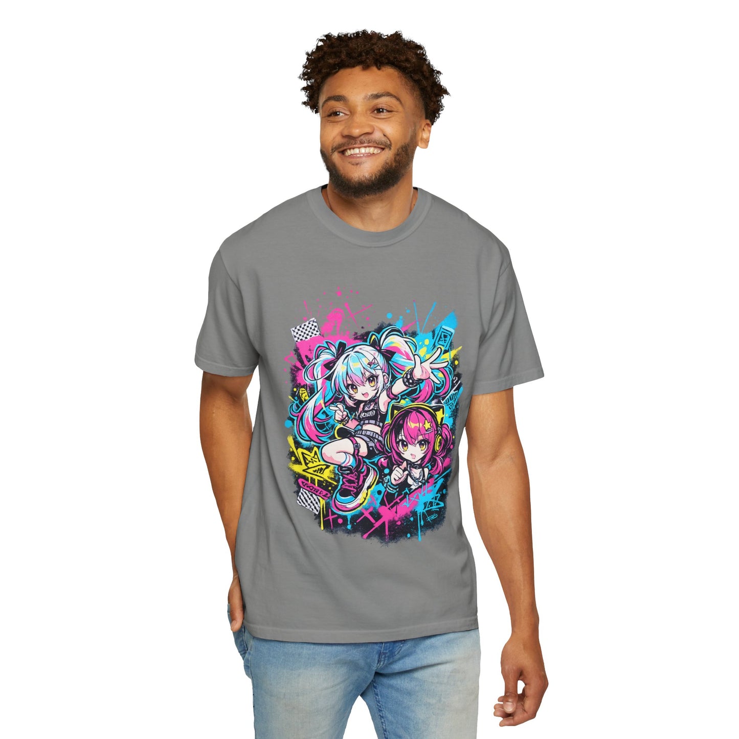 Anime Girls Graffiti T-Shirt – Neon Vocaloid Style