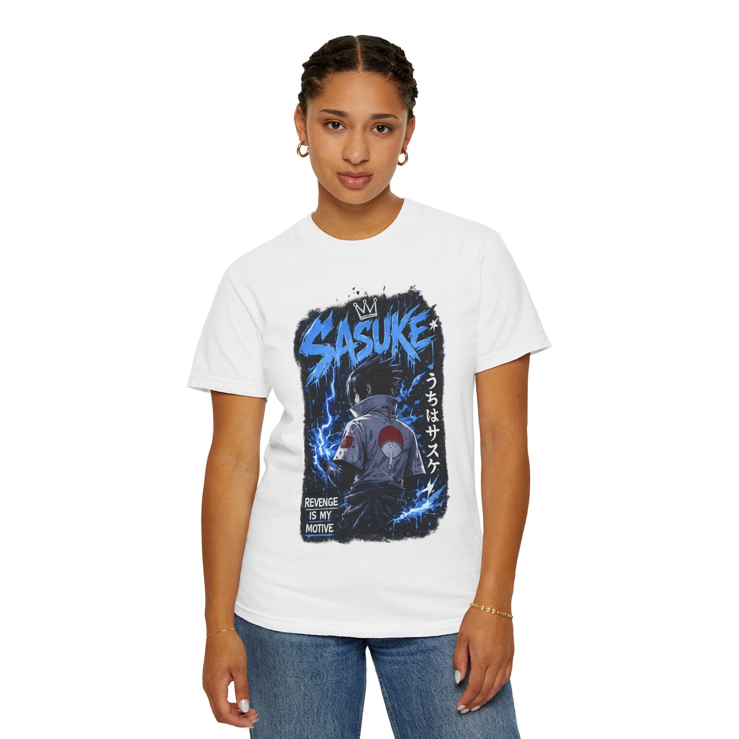 Sasuke Lightning Graphic T-Shirt — "Revenge Is My Motive" Anime Tee