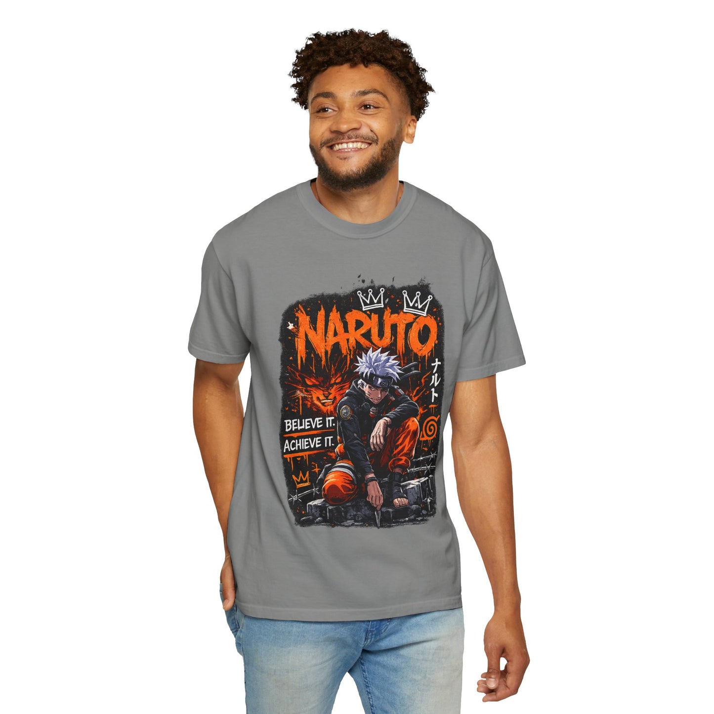 Anime Graphic T-Shirt - "Believe It, Achieve It" Naruto Streetwear Tee