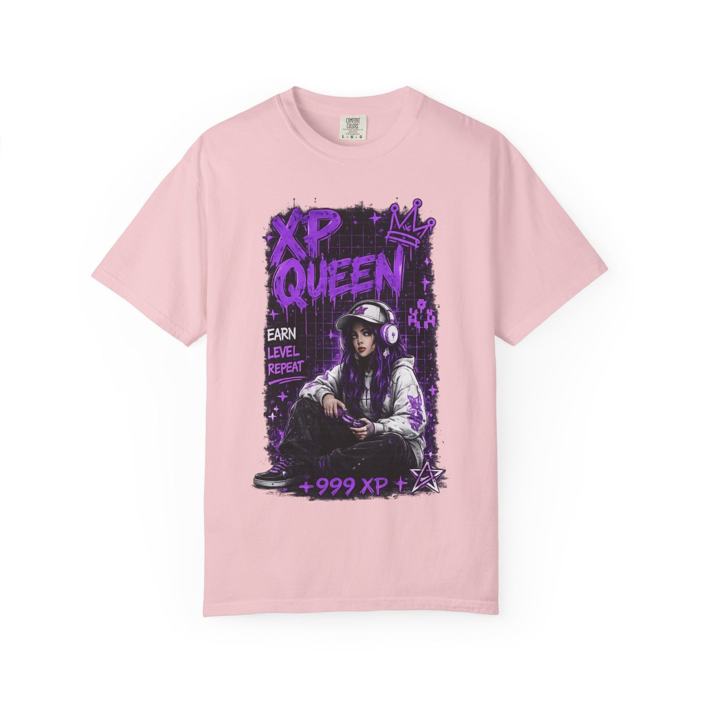 XP Queen T‑Shirt — Gamer Girl Graphic Tee (Earn Level Repeat +999 XP)