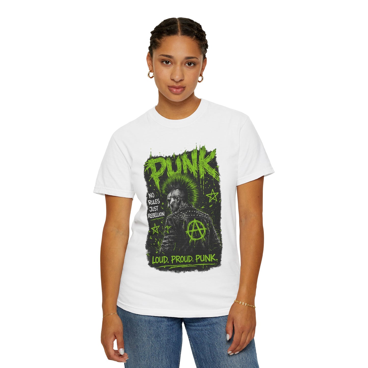 Punk Graphic T-Shirt — "Loud. Proud. Punk." Neon Music Anarchy Tee