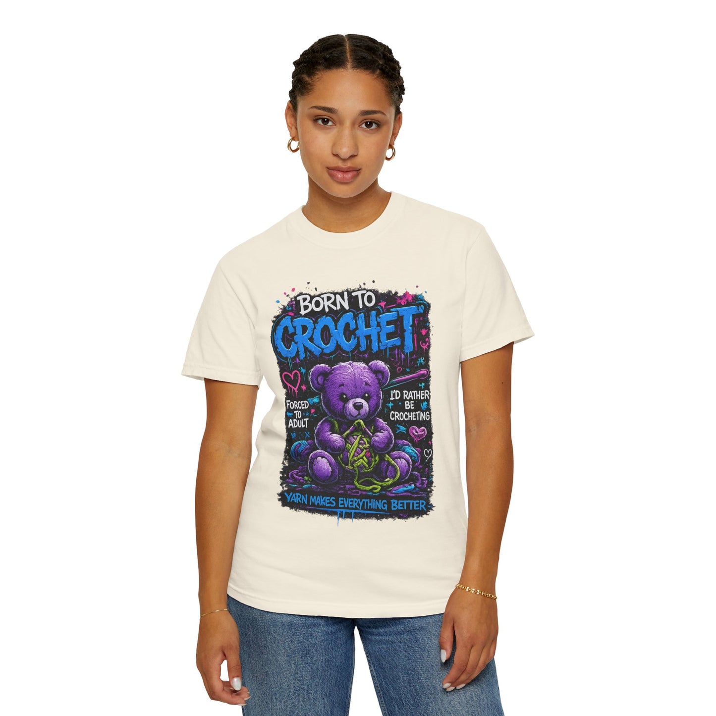 Born to Crochet T-Shirt — Cute Purple Teddy Crocheting Tee