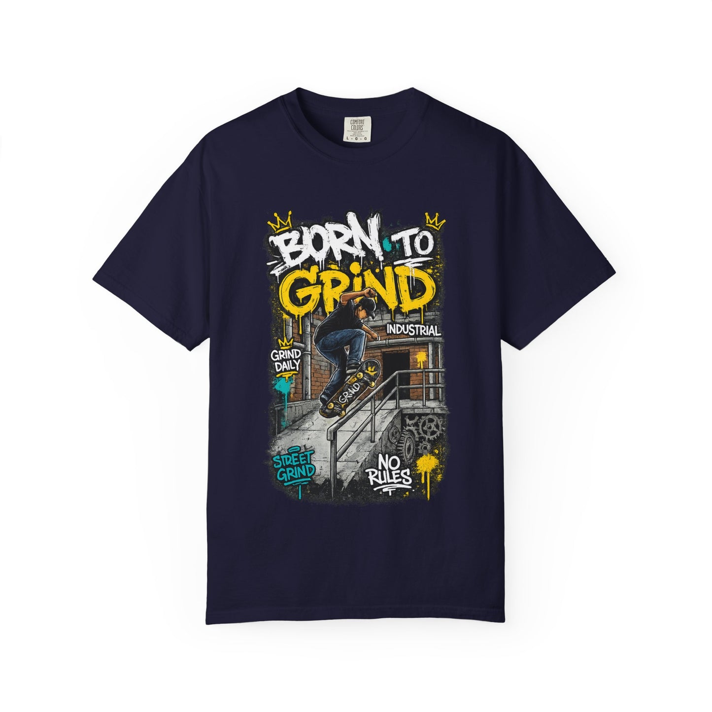 Born to Grind skateboarding graphic T-shirt | Skateboarder street art tee