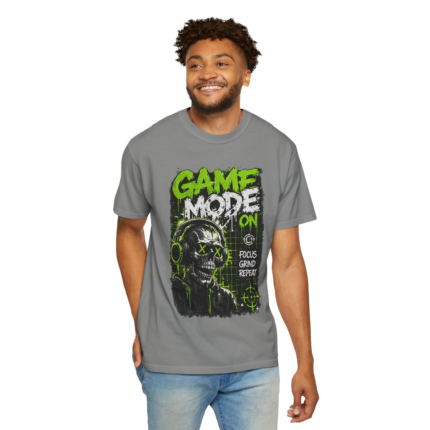 Game Mode On T-Shirt — Gamer Skull Graphic Tee (Focus Grind Repeat)