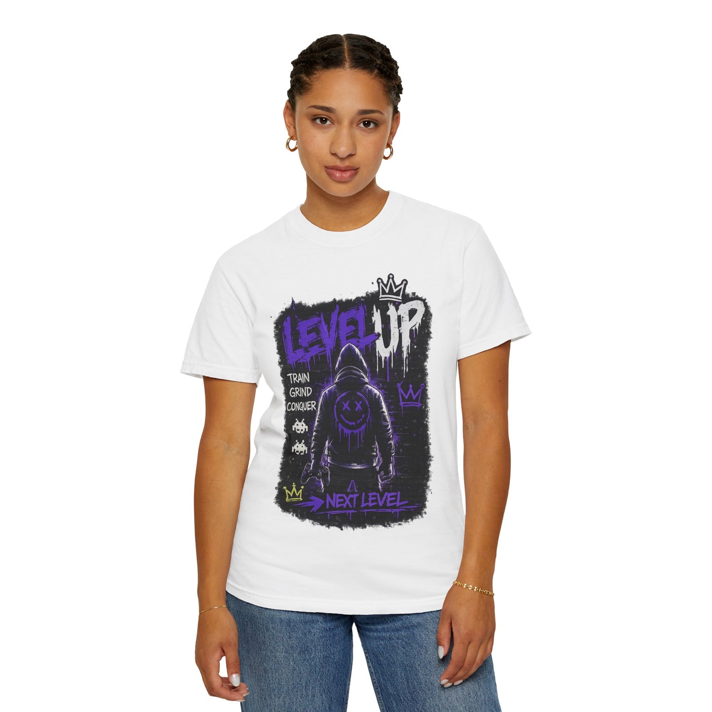 Level Up Graphic T-Shirt — 'Train Grind Conquer' Next Level Gamer Tee