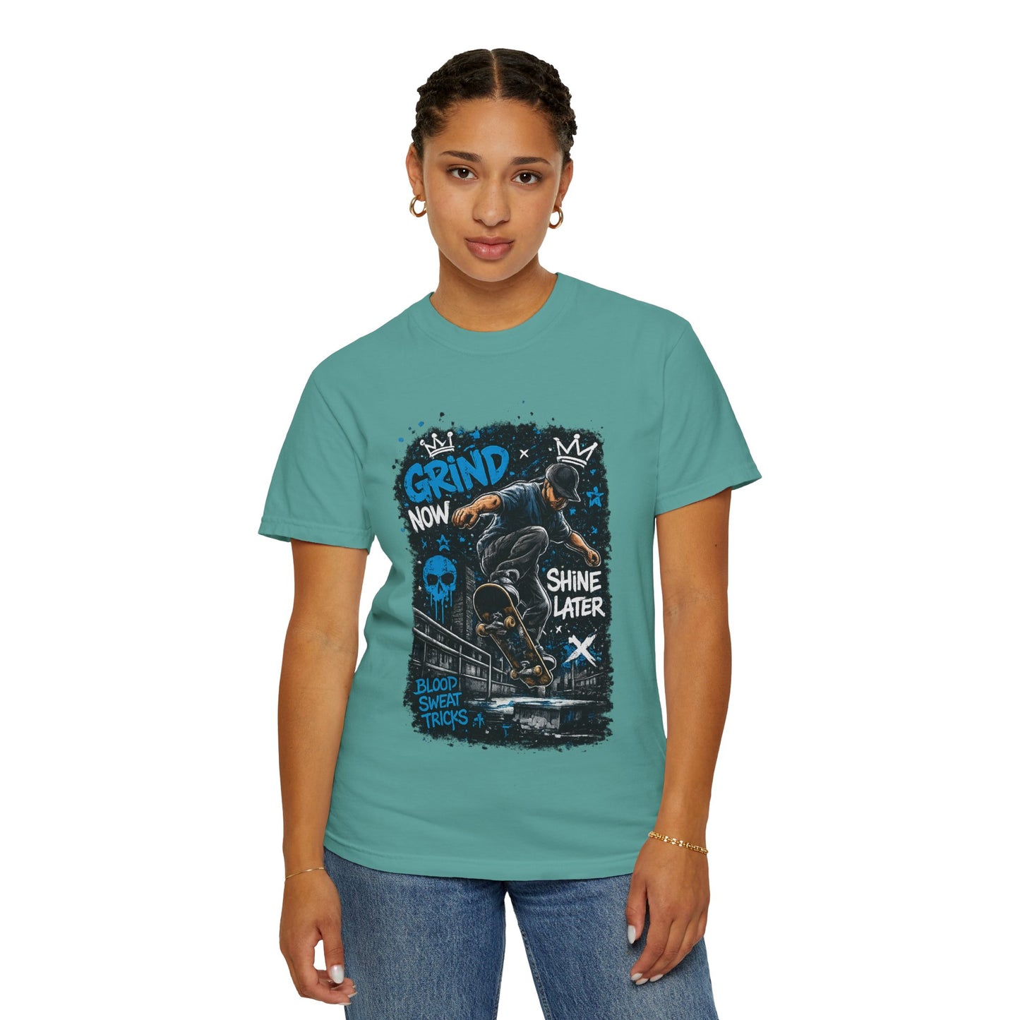 Skate Grind Now Tee — 'Grind Now Shine Later' Skateboard Graphic T-Shirt
