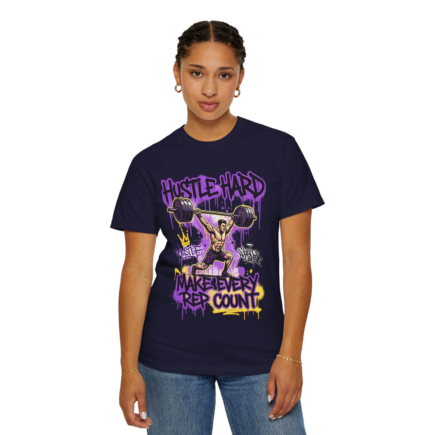 Hustle Hard Make Every Rep Count T-Shirt | Weightlifting Gym Graphic