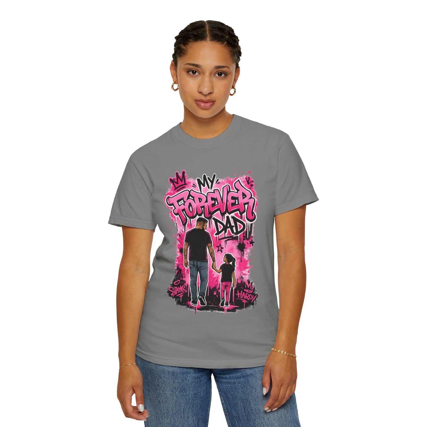 My Forever Dad graffiti father daughter T-Shirt | silhouette, pink spraypaint