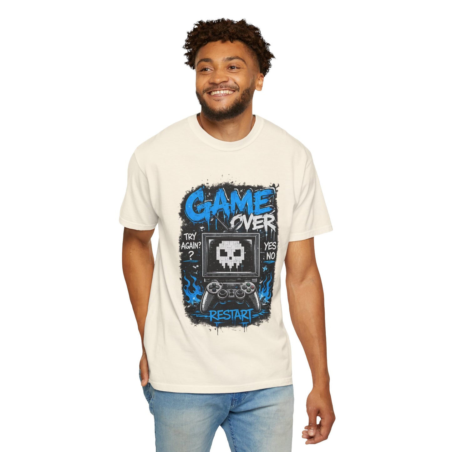 Game Over Skull Console controller T-Shirt | Restart pixel gaming tee