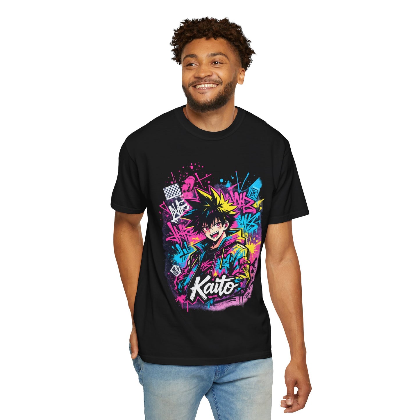 Kaito Anime Streetwear T-Shirt — Neon Graffiti Character Tee