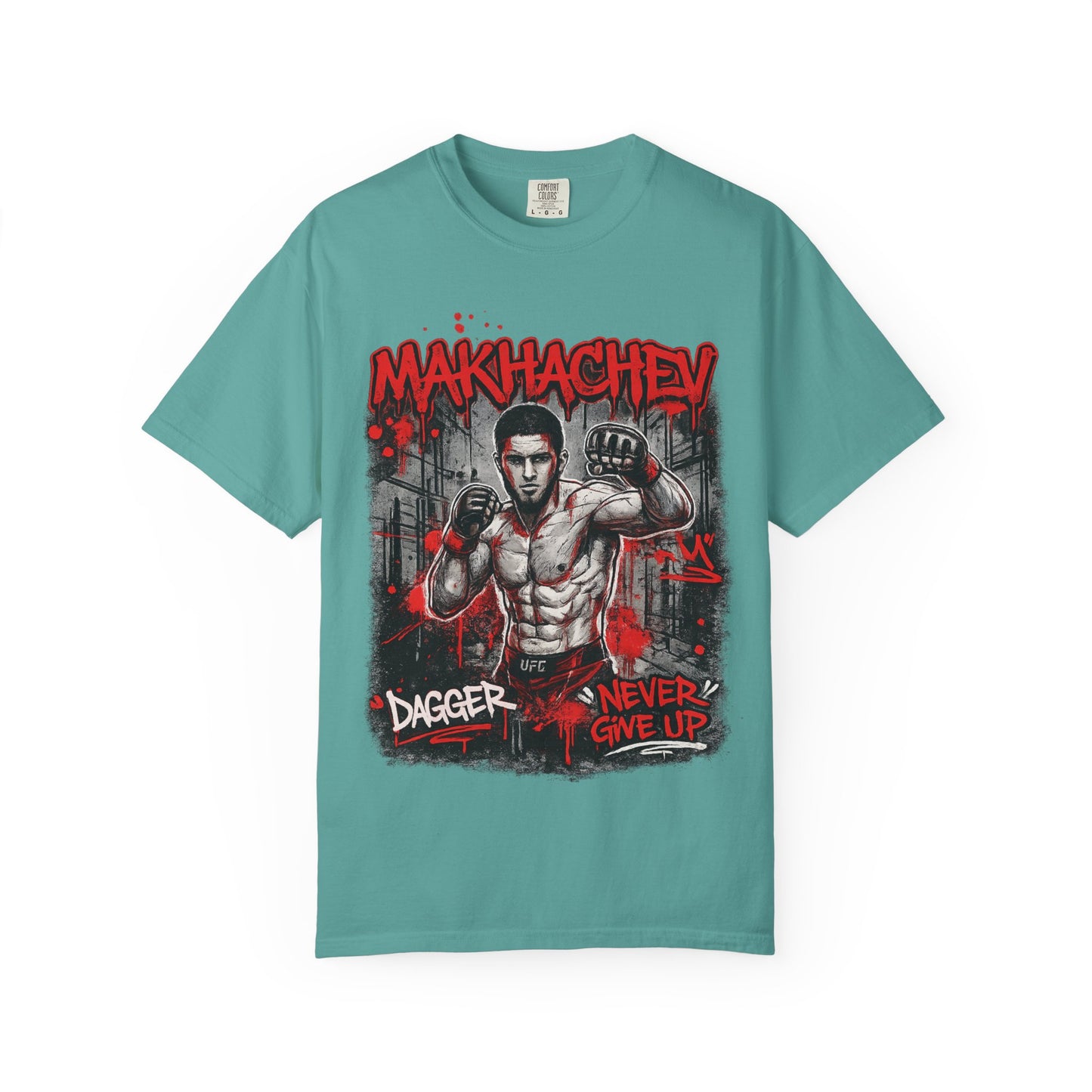 Makhachev MMA Fighter T-Shirt — 'Dagger Never Give Up' Graphic Tee