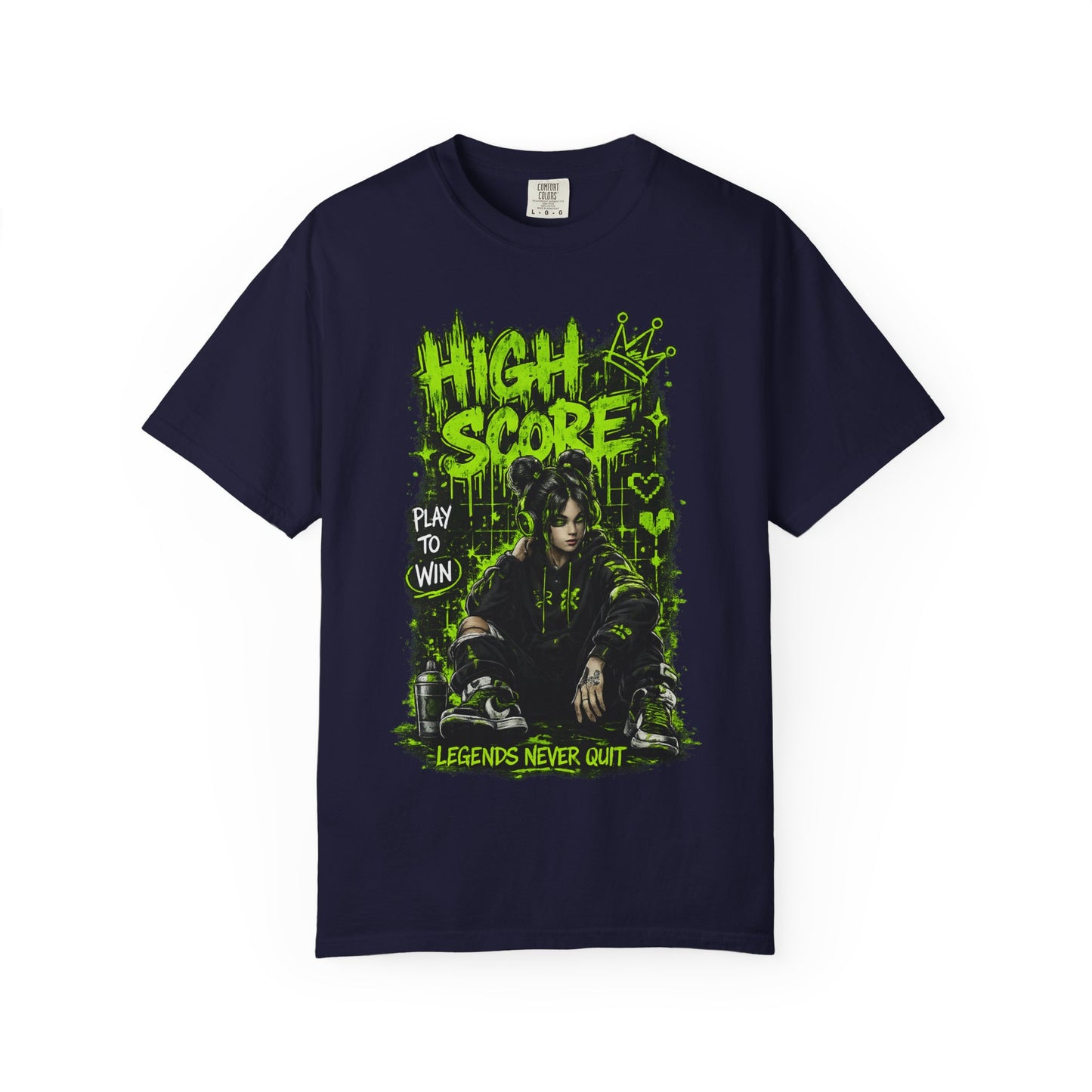 High Score Graphic T-Shirt — 'High Score: Legends Never Quit' Gamer Tee