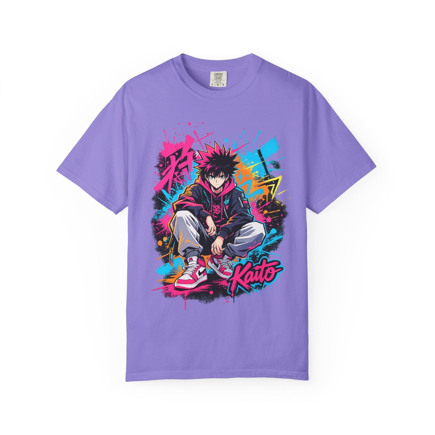 Kaito Streetwear Anime Tee — Neon Graffiti Urban Graphic T-Shirt
