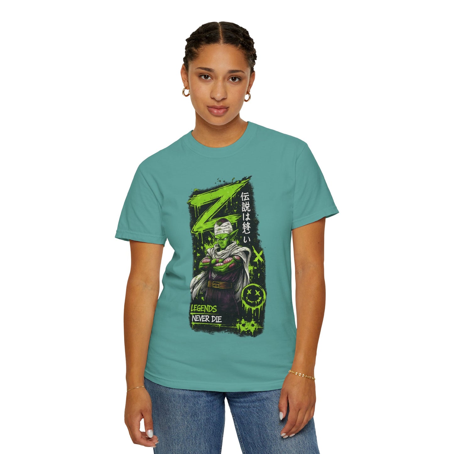 Dragon Warrior Graphic T-Shirt — "Legends Never Die" Neon Green Anime Design