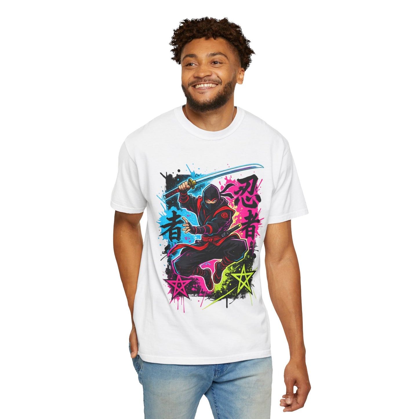 Neon Ninja Graphic T-Shirt — Vibrant Samurai Skate Style