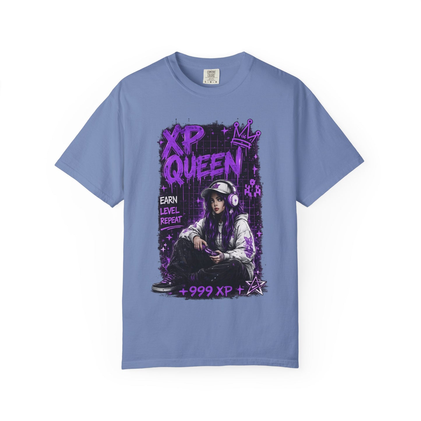 XP Queen T‑Shirt — Gamer Girl Graphic Tee (Earn Level Repeat +999 XP)
