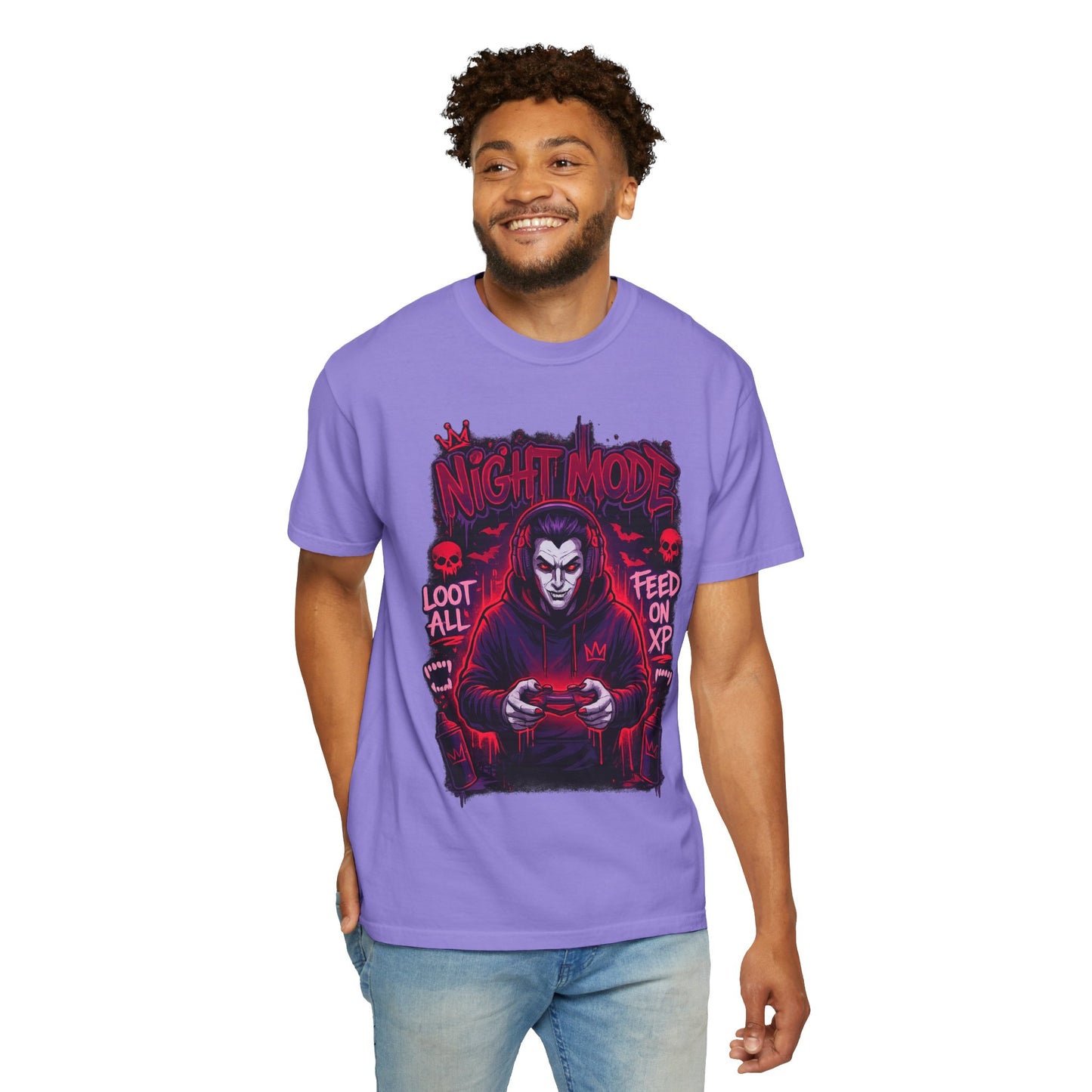 Night Mode Gamer Skeleton hoodie T-Shirt | Loot All Feed on XP