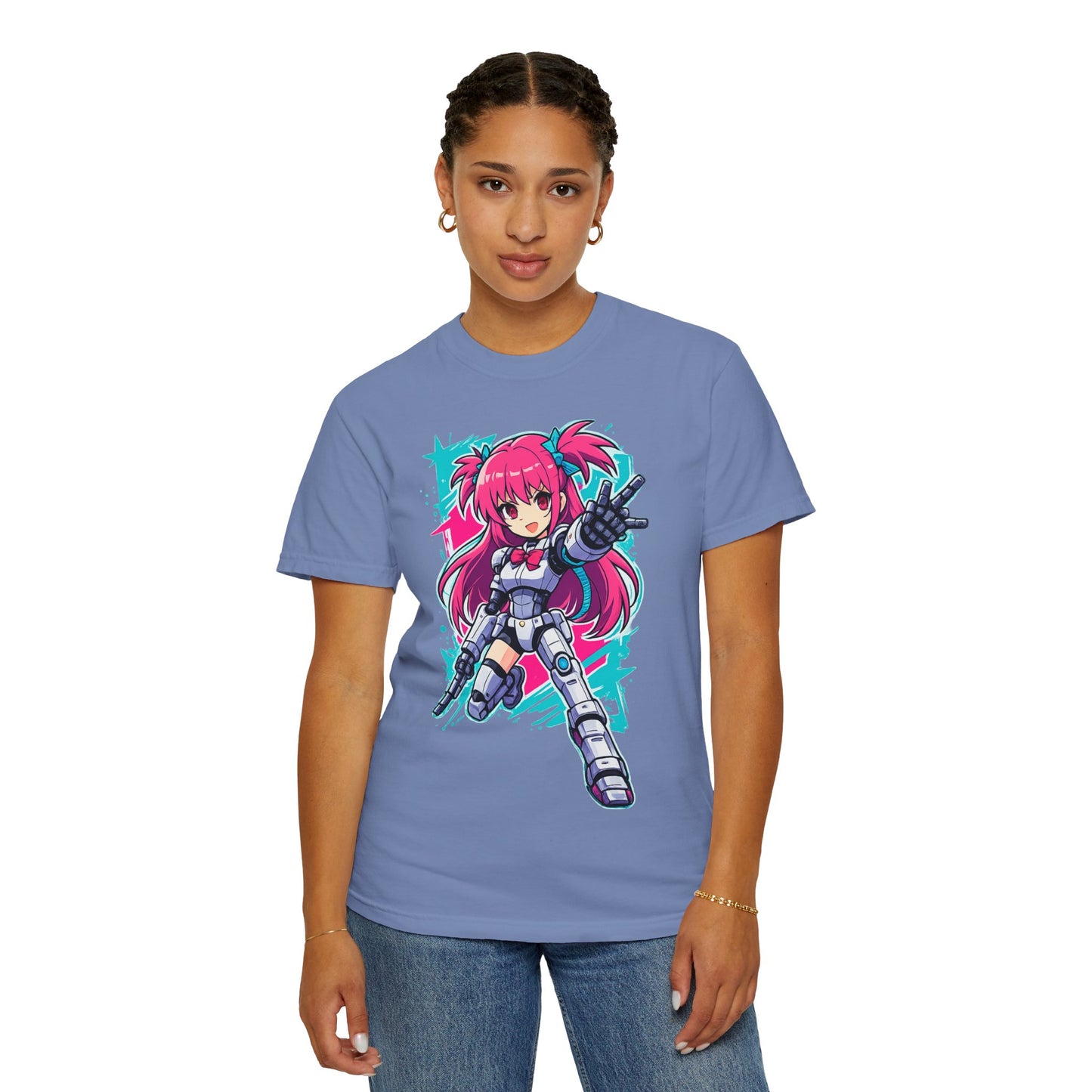 Anime Mecha Girl T-Shirt — Pink Cyberpunk Warrior Tee