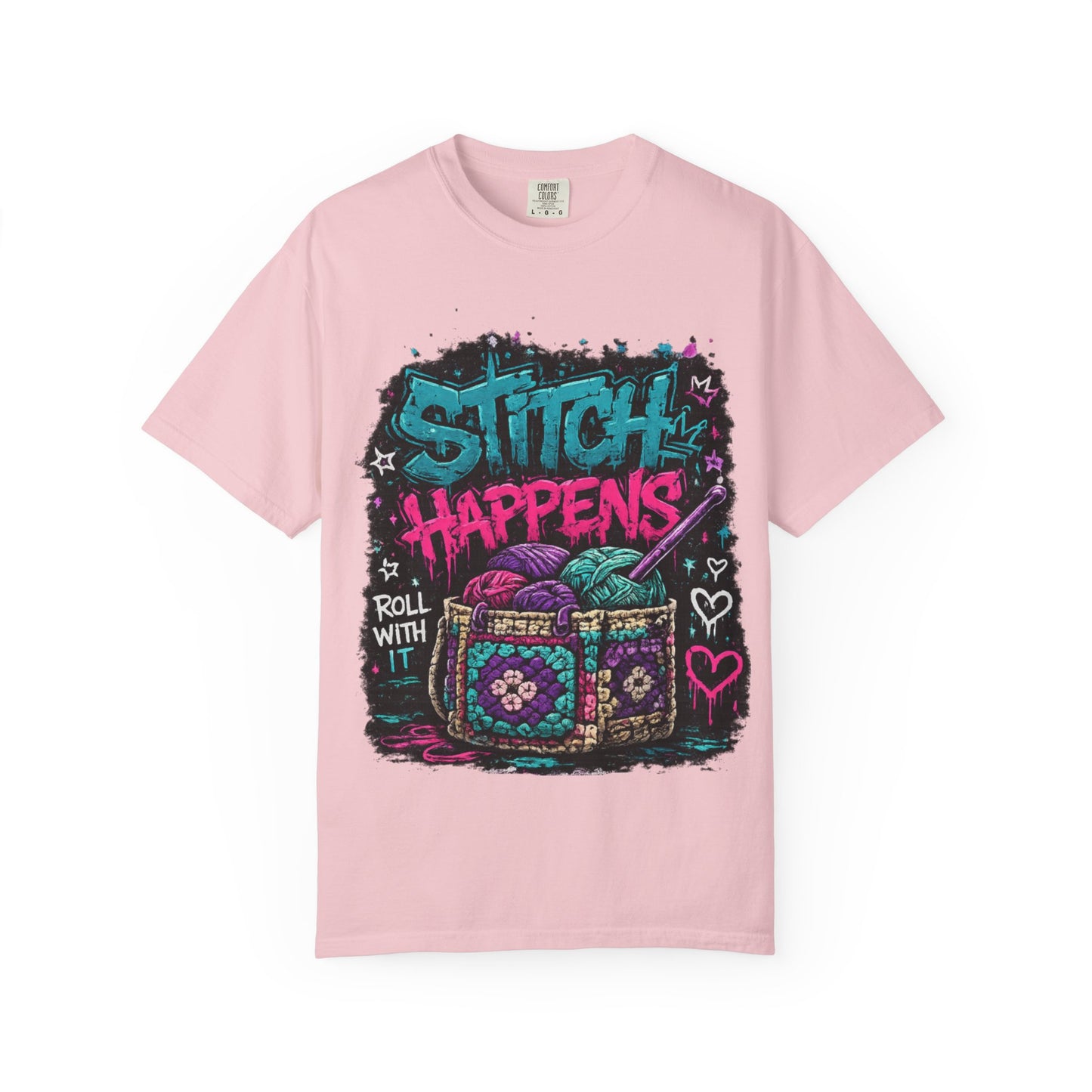 Stitch Happens T‑Shirt — Funny Knitting Crochet Tee (Roll With It)
