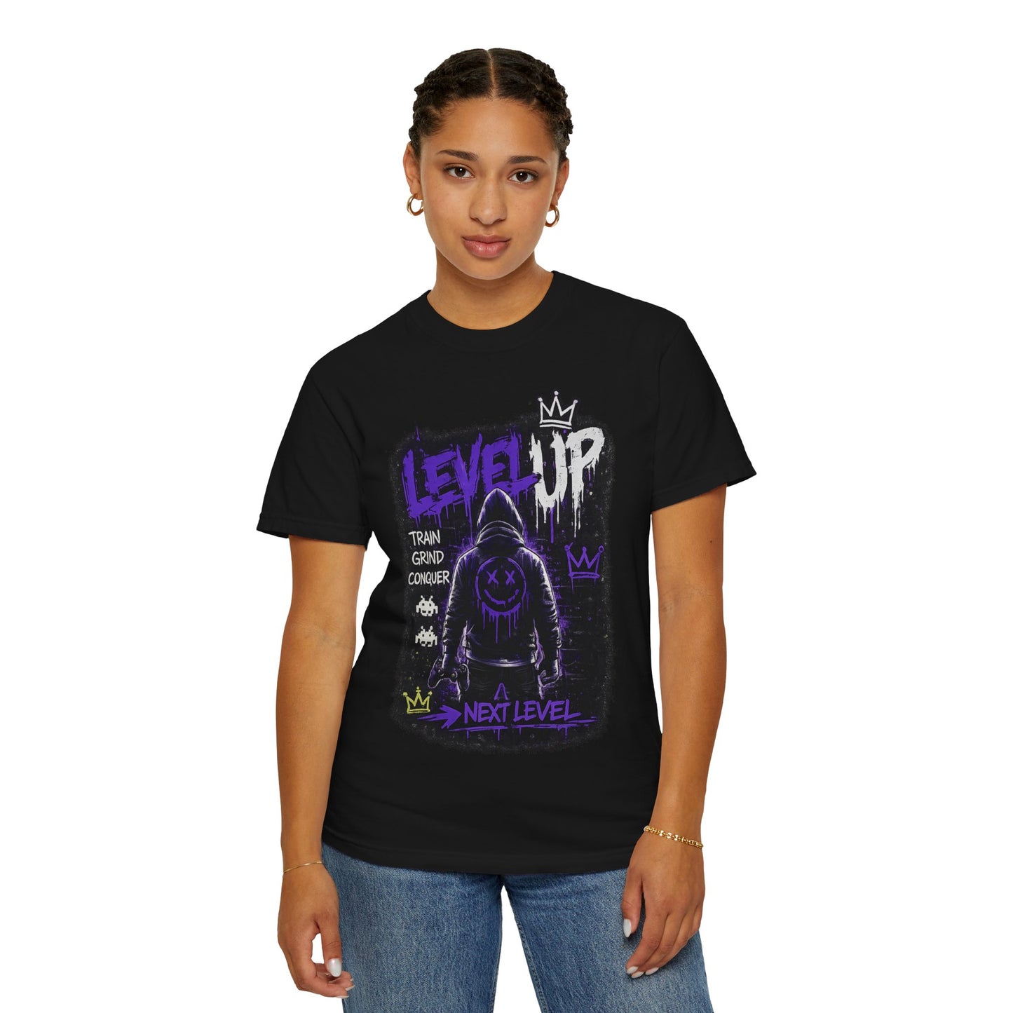 Level Up Graphic T-Shirt — 'Train Grind Conquer' Next Level Gamer Tee
