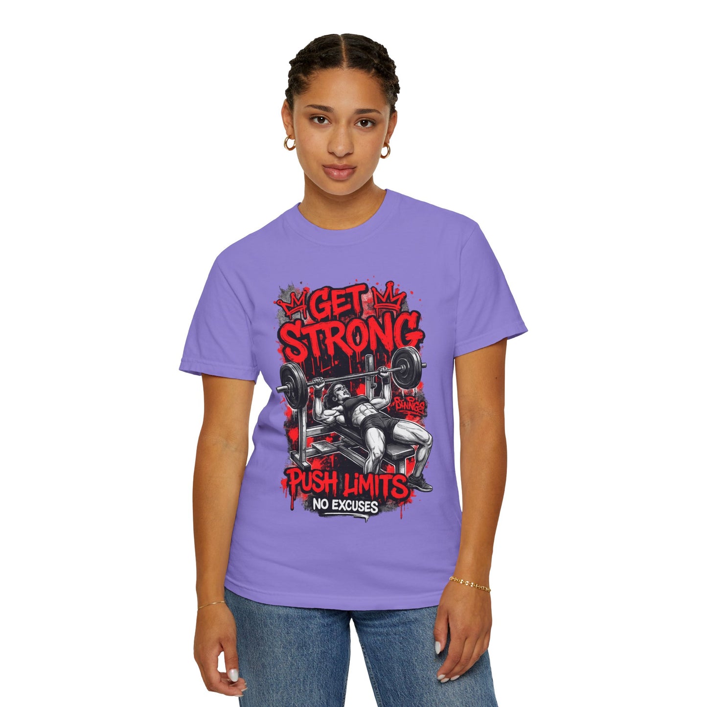 Get Strong Bench Press T-Shirt — Push Limits, No Excuses Gym Tee