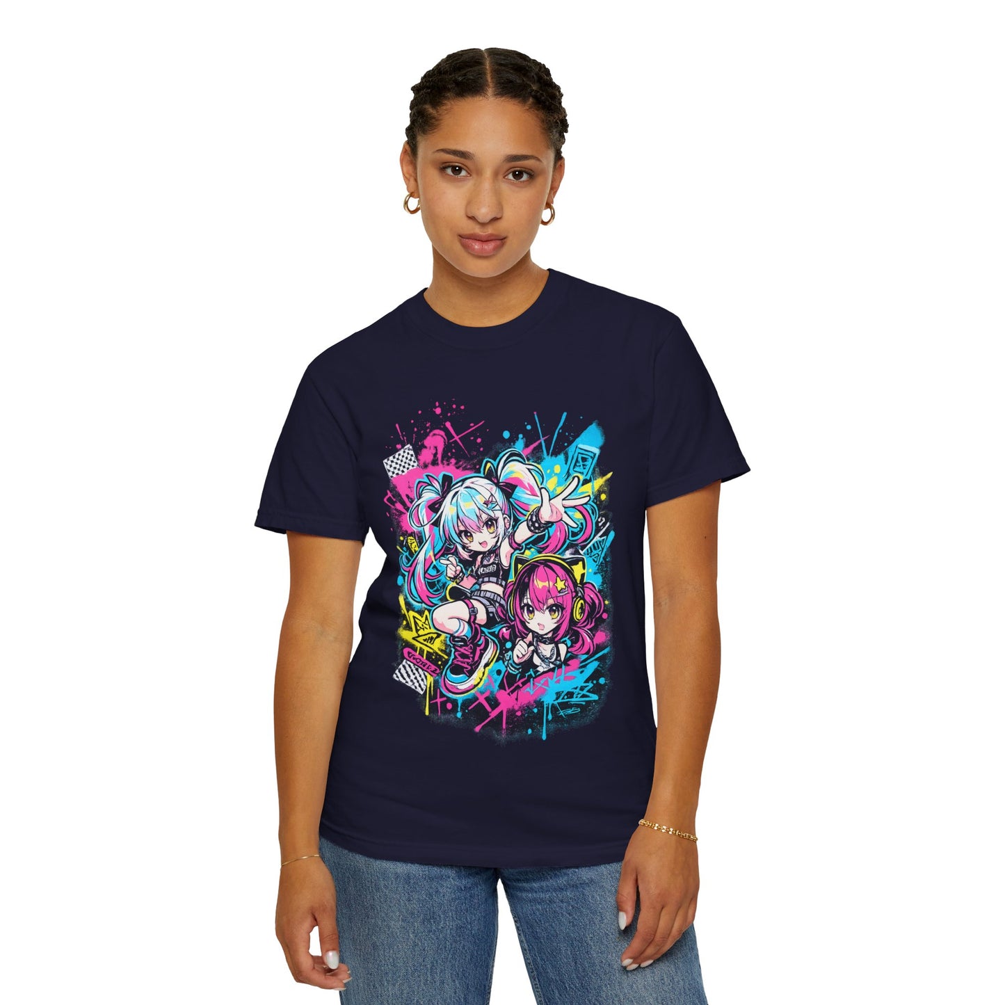 Anime Girls Graffiti T-Shirt – Neon Vocaloid Style