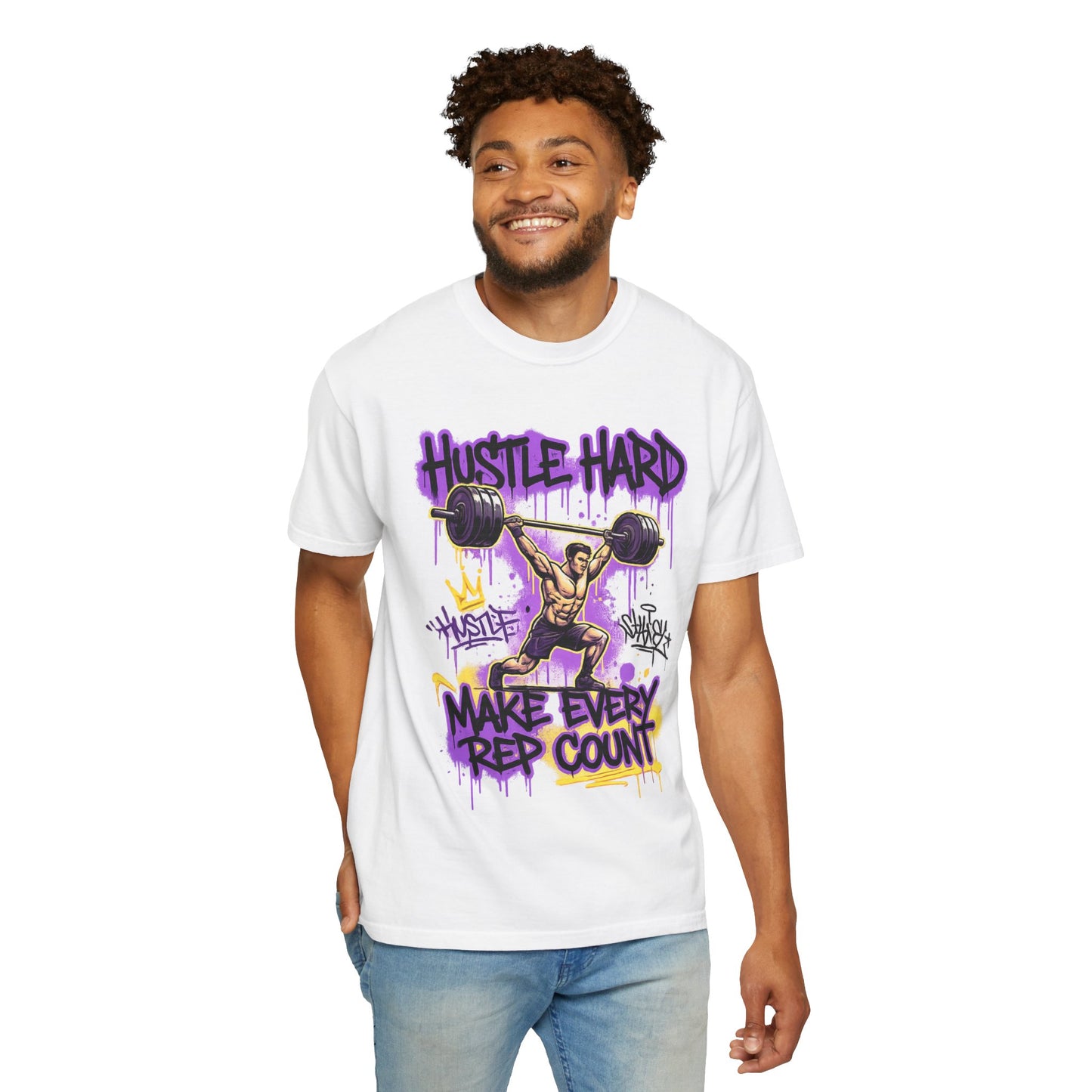 Hustle Hard Make Every Rep Count T-Shirt | Weightlifting Gym Graphic