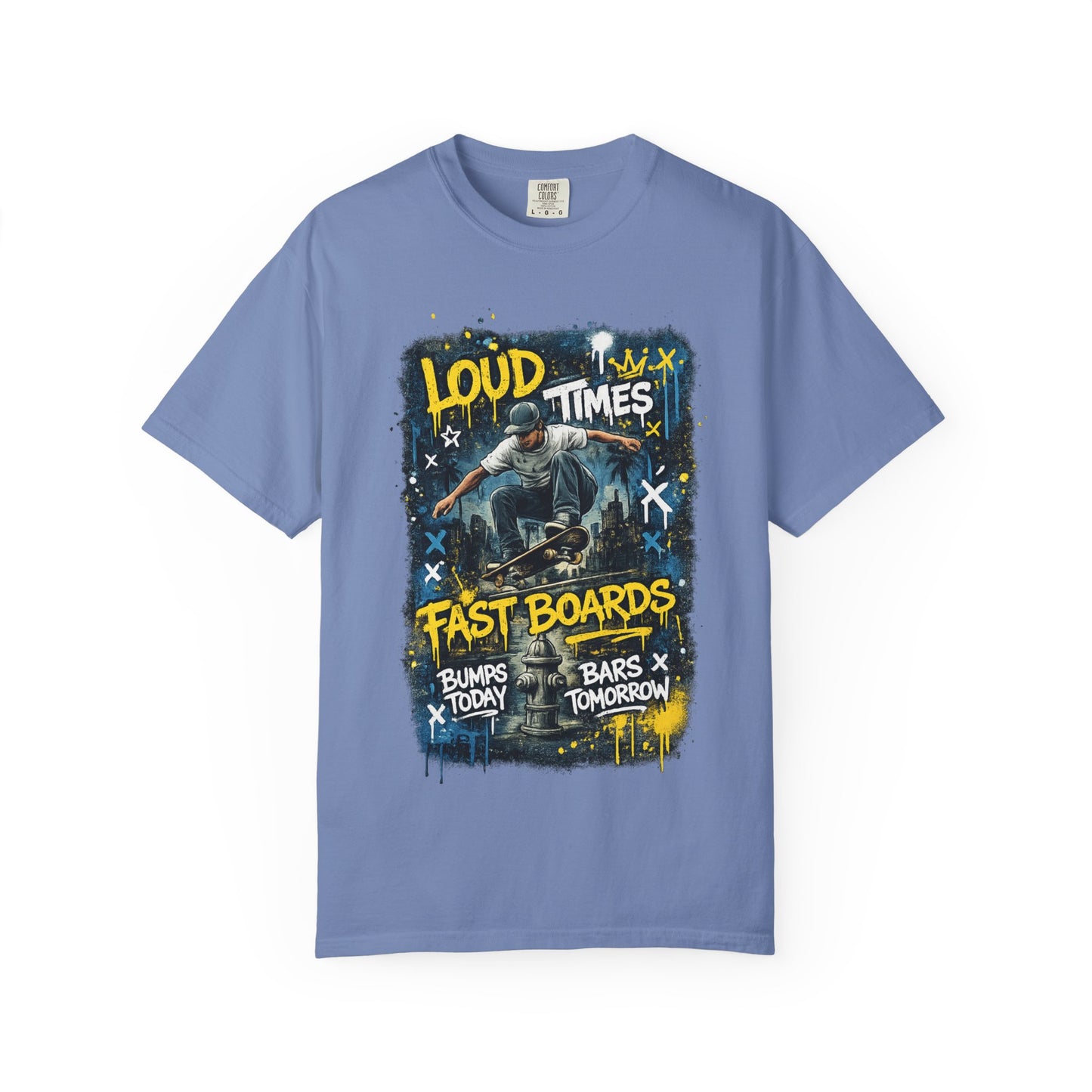 Skateboard Graphic T-Shirt — "Loud Times, Fast Boards" Vintage Skate Tee