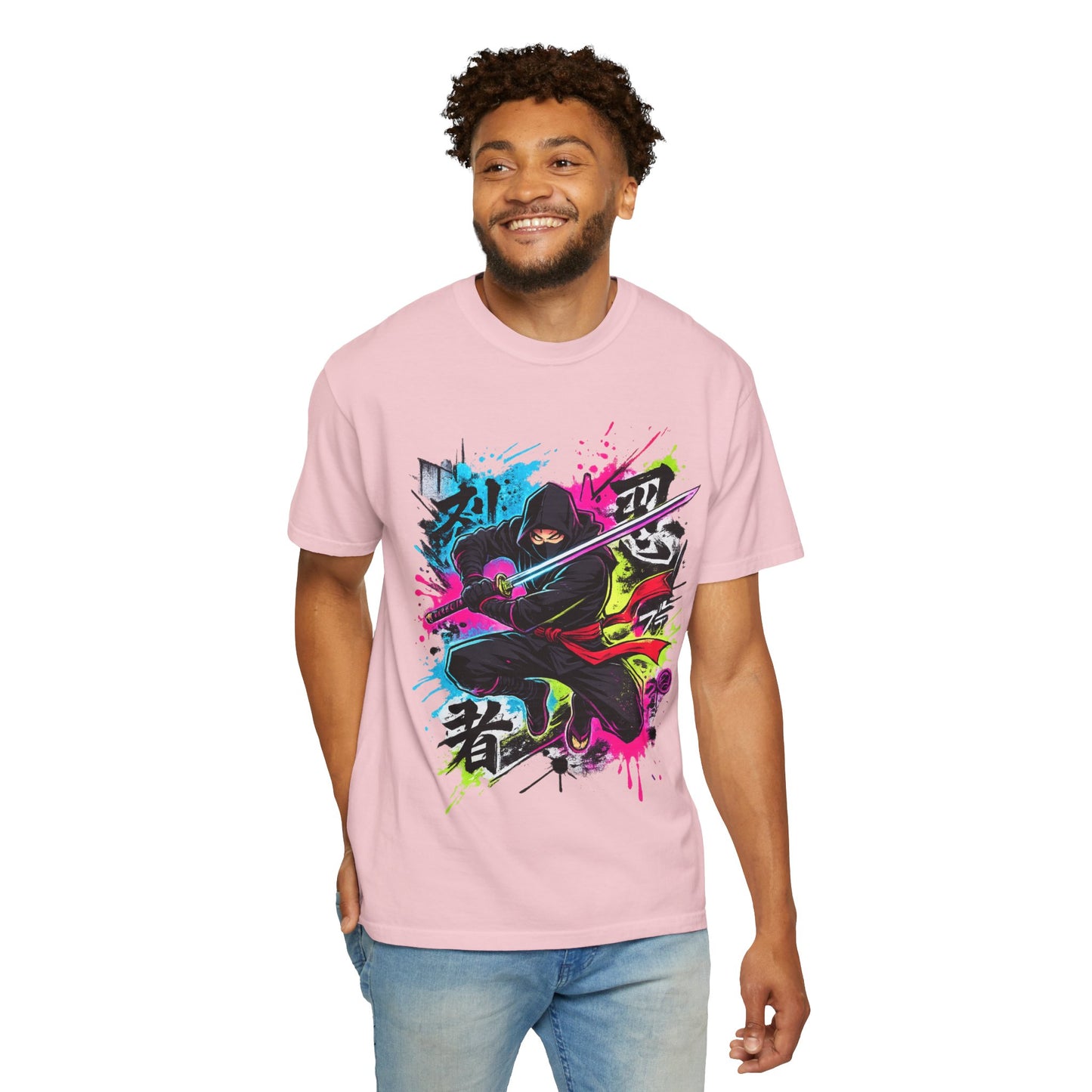 Neon Ninja Samurai T-Shirt — Vibrant Graffiti Sword Art