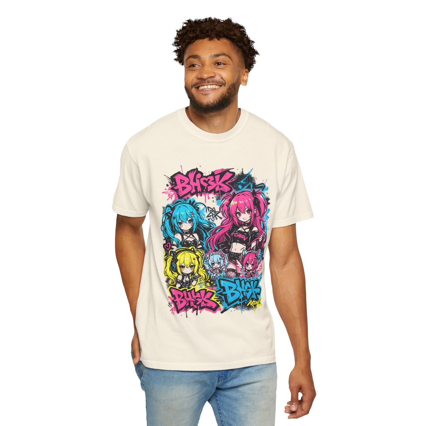 Anime Graffiti Girl Group T-Shirt — Colorful Vocaloid Streetwear