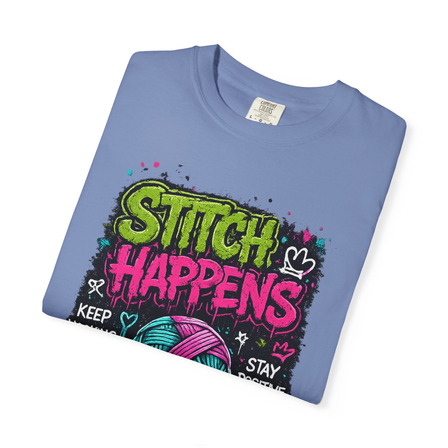 Stitch Happens T-Shirt — Funny Knitting & Crochet Graphic Tee