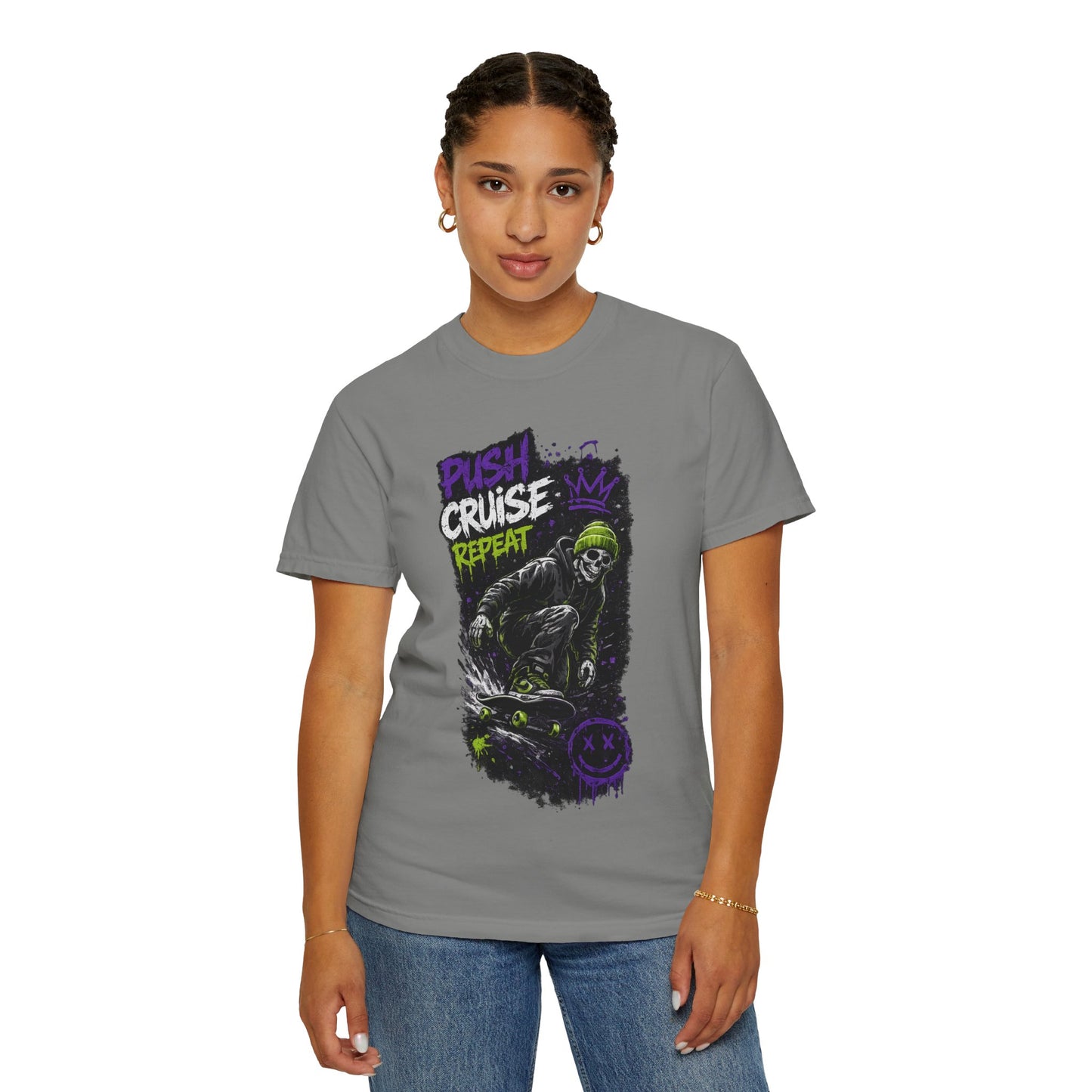 Skater Skull 'Push Cruise Repeat' T‑Shirt
