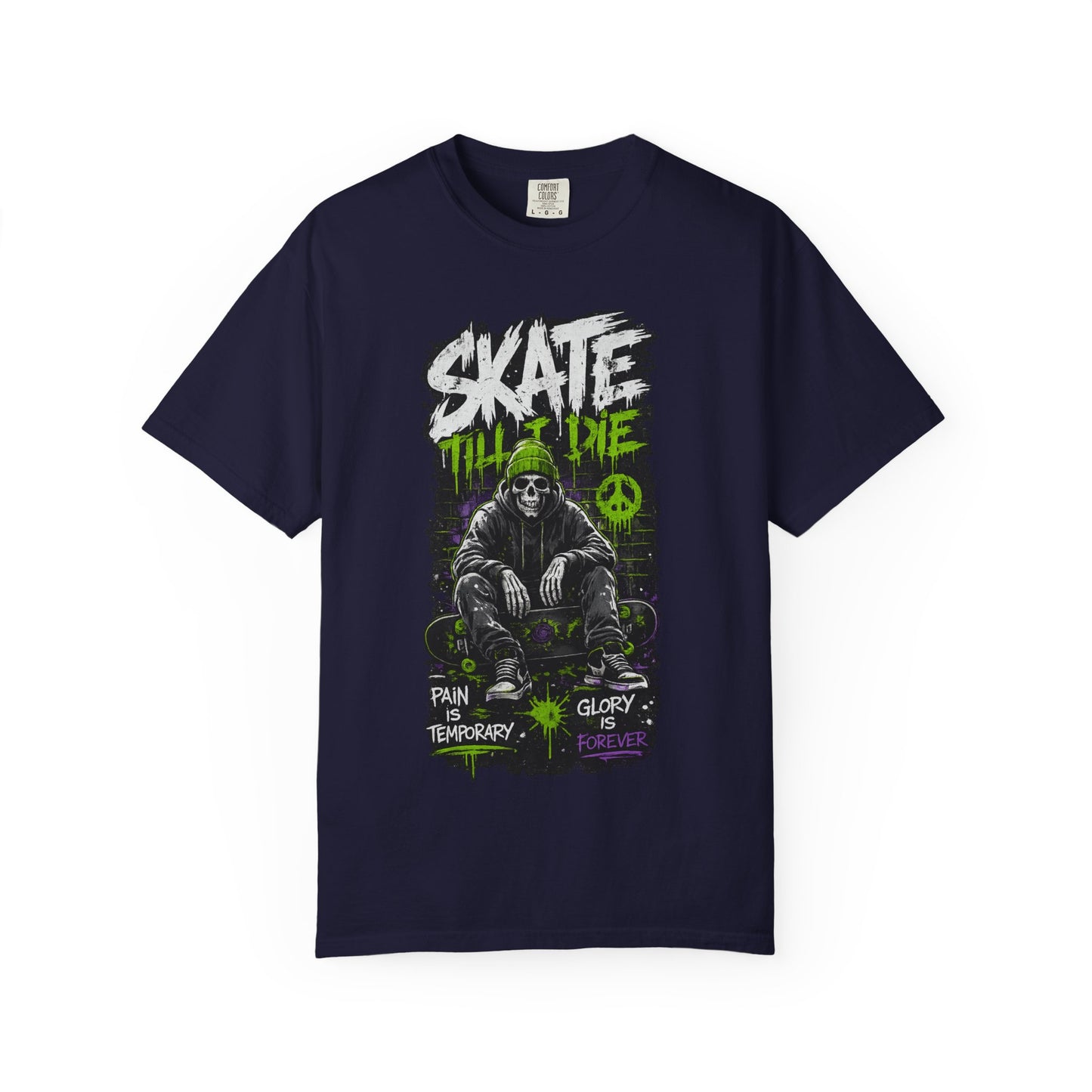 Skate Till I Die Graphic T-Shirt — Grim Reaper Skateboard Design