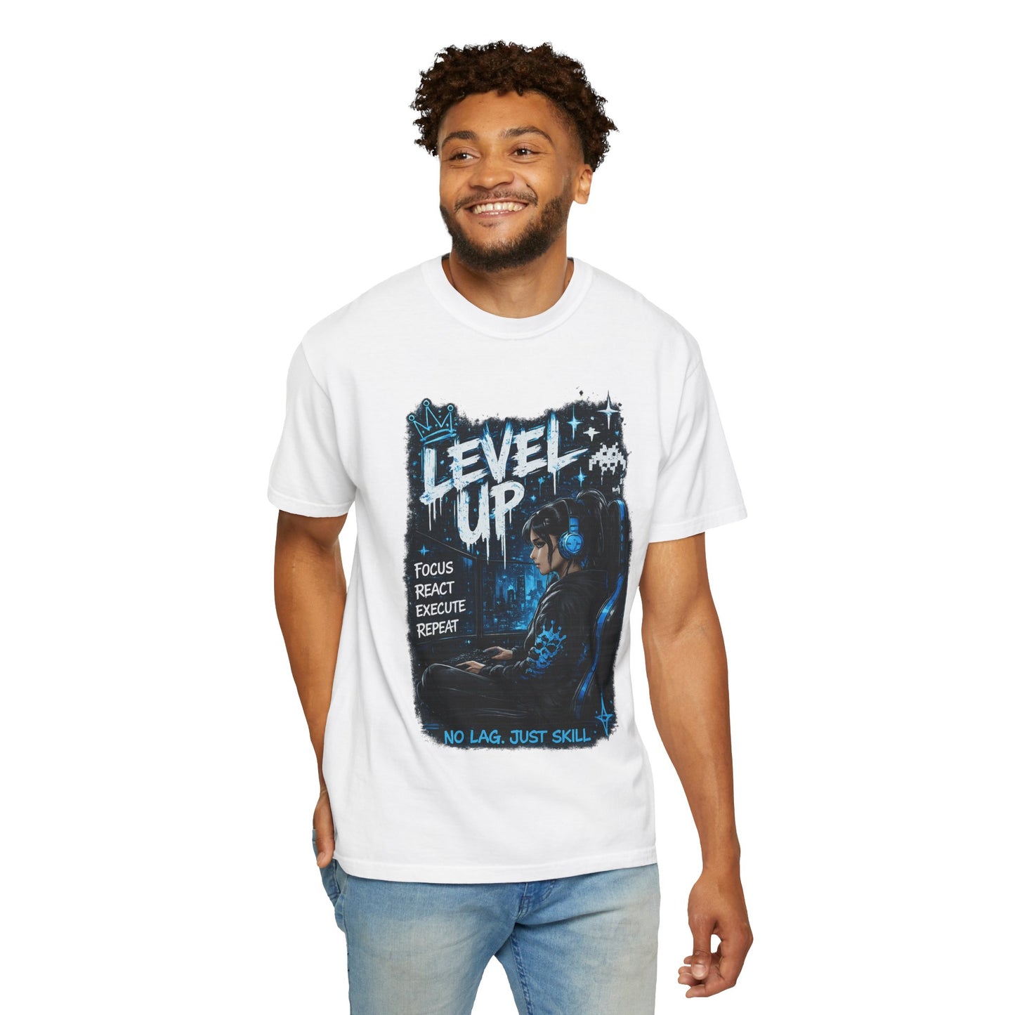 Level Up Gamer T-Shirt — "Level Up: Focus React Execute Repeat" Graphic Tee