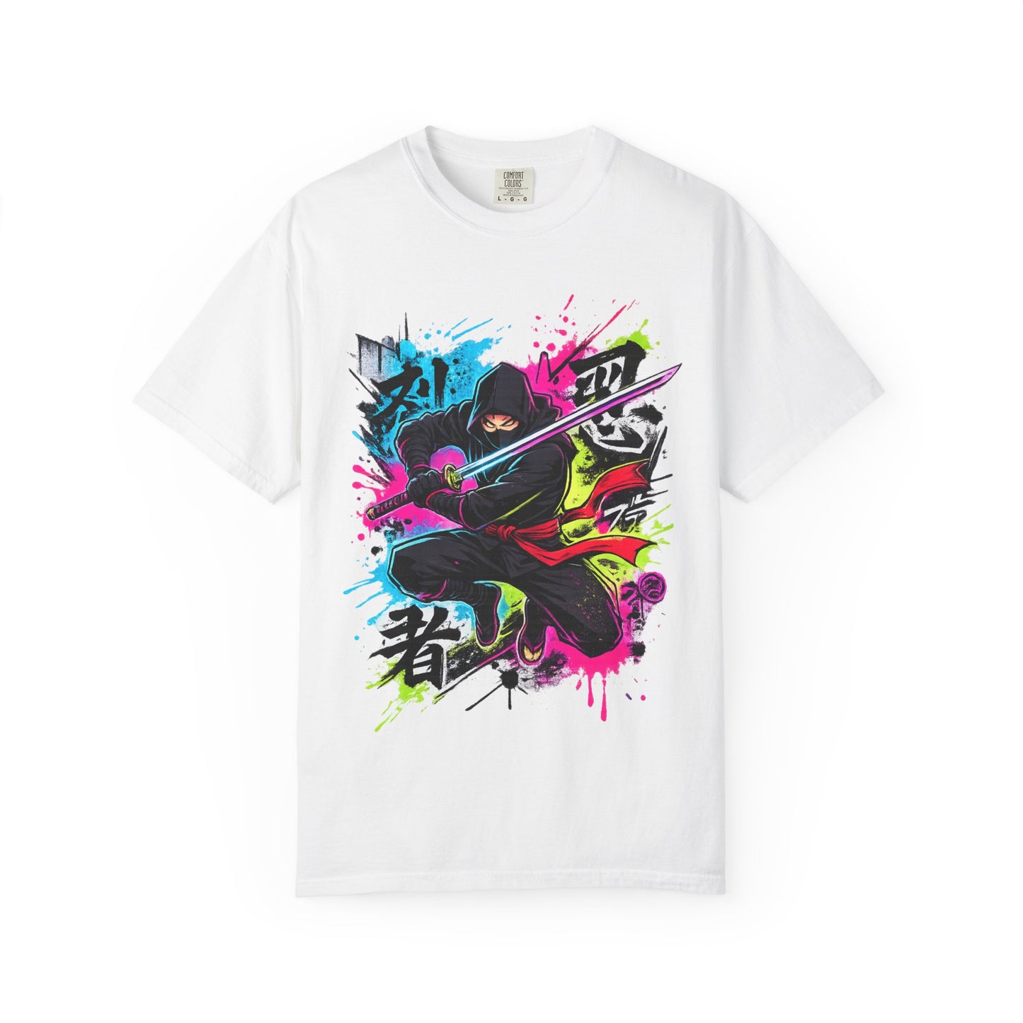 Neon Ninja Samurai T-Shirt — Vibrant Graffiti Sword Art