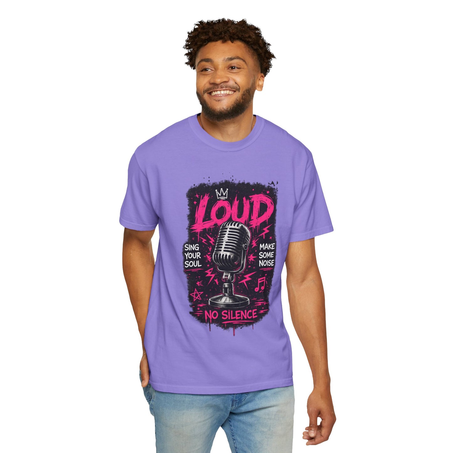 Loud Microphone Graphic T-Shirt | Vintage Mic, Pink Music Art