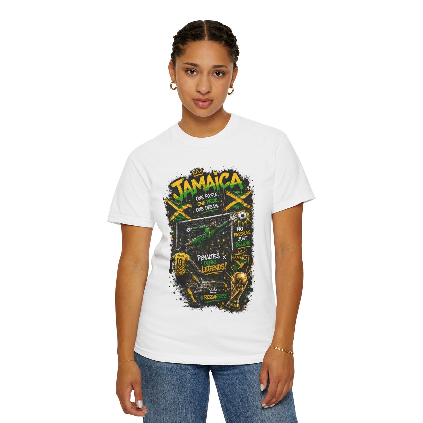 Jamaica Football Soccer Poster T-Shirt | Reggae Pride, Flag Colors