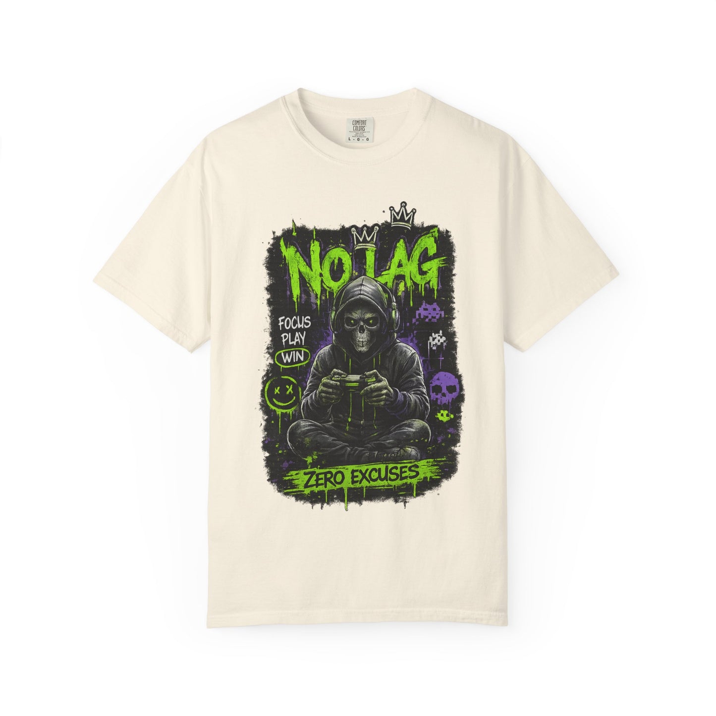 No Lag Gamer T-Shirt — “Zero Excuses” Neon Skull Gaming Tee