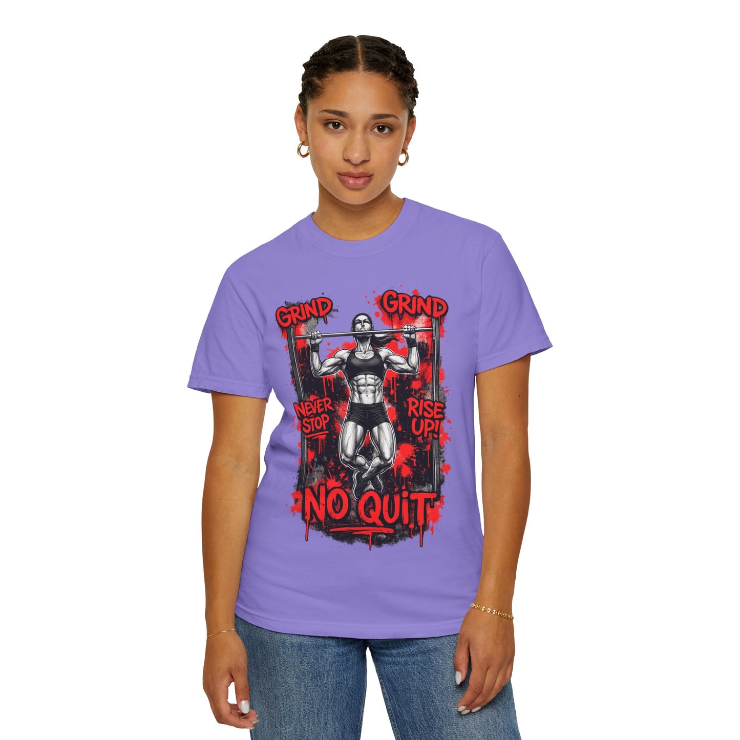 No Quit Gym T-Shirt — 'Grind, Never Stop, Rise Up' Motivational Fitness Tee