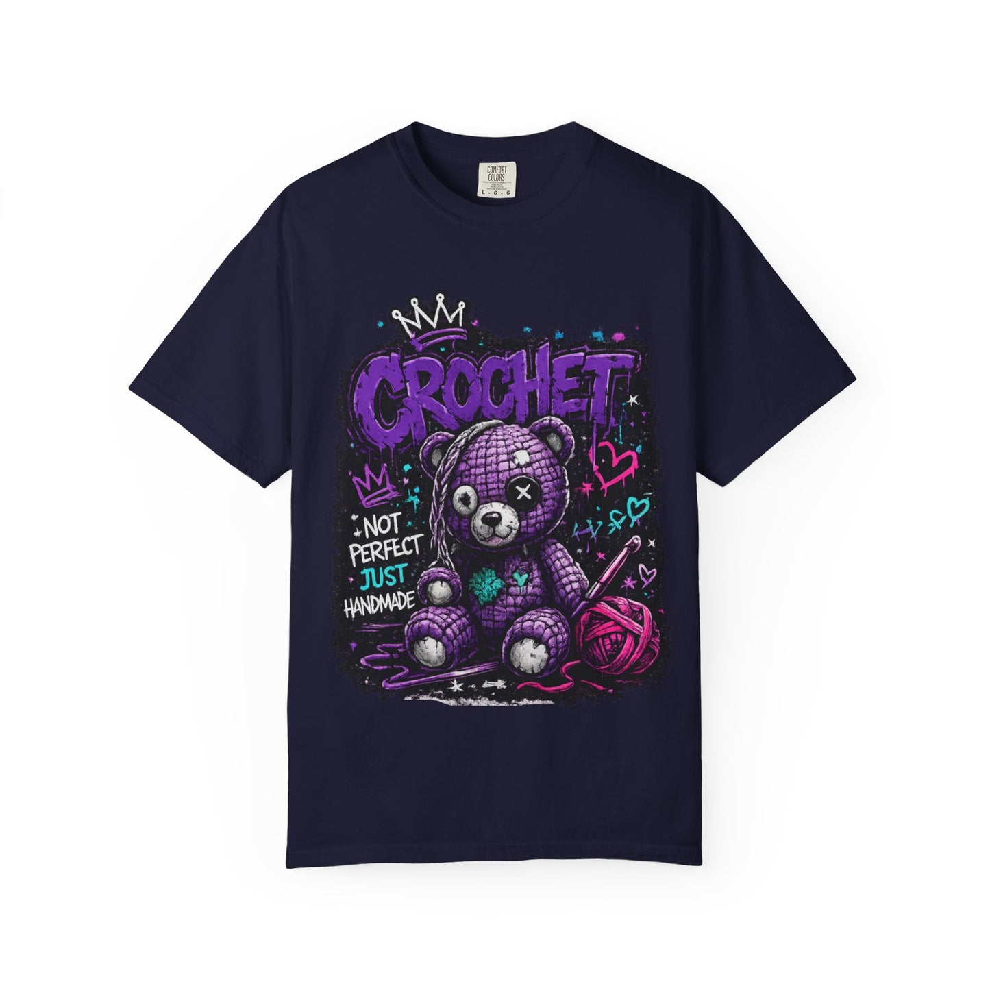 Crochet Teddy T-Shirt — "Not Perfect Just Handmade" Graphic Tee