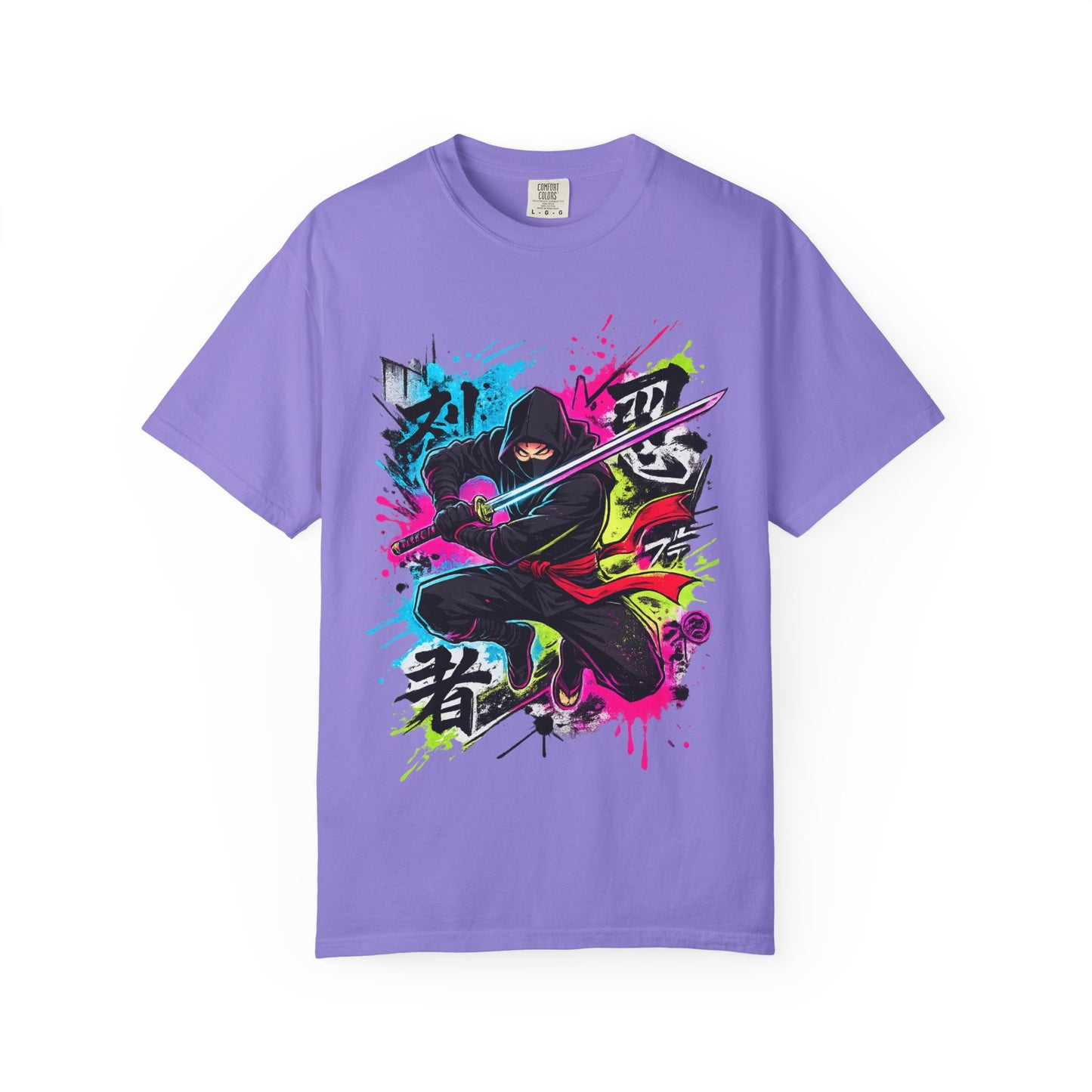 Neon Ninja Samurai T-Shirt — Vibrant Graffiti Sword Art